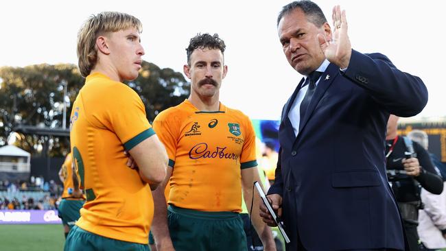 Wallaby and Bundaberg’s Tate McDermott (left) in Adelaide when the team played the Springboks earlier this year. (Photo by Cameron Spencer/Getty Images)