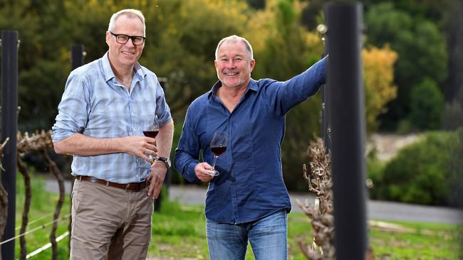 Randall Wine Group’s Steven Trigg and Warren Randall at the National Wine Centre. Picture: Tom Huntley