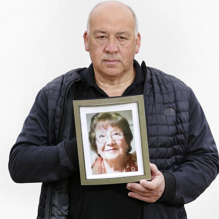 Sebastian Agnello holding picture of mum Carmela Agnello. Picture: David Caird