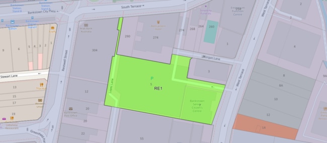 Current zoning of 5-7 West Terrace, Bankstown. On November 27, 2024 the NSW Department of Planing, Housing and Infrastructure rezoned the site from B4 Mixed Use to RE1 Public Recreation. Picture: Canterbury Bankstown Council