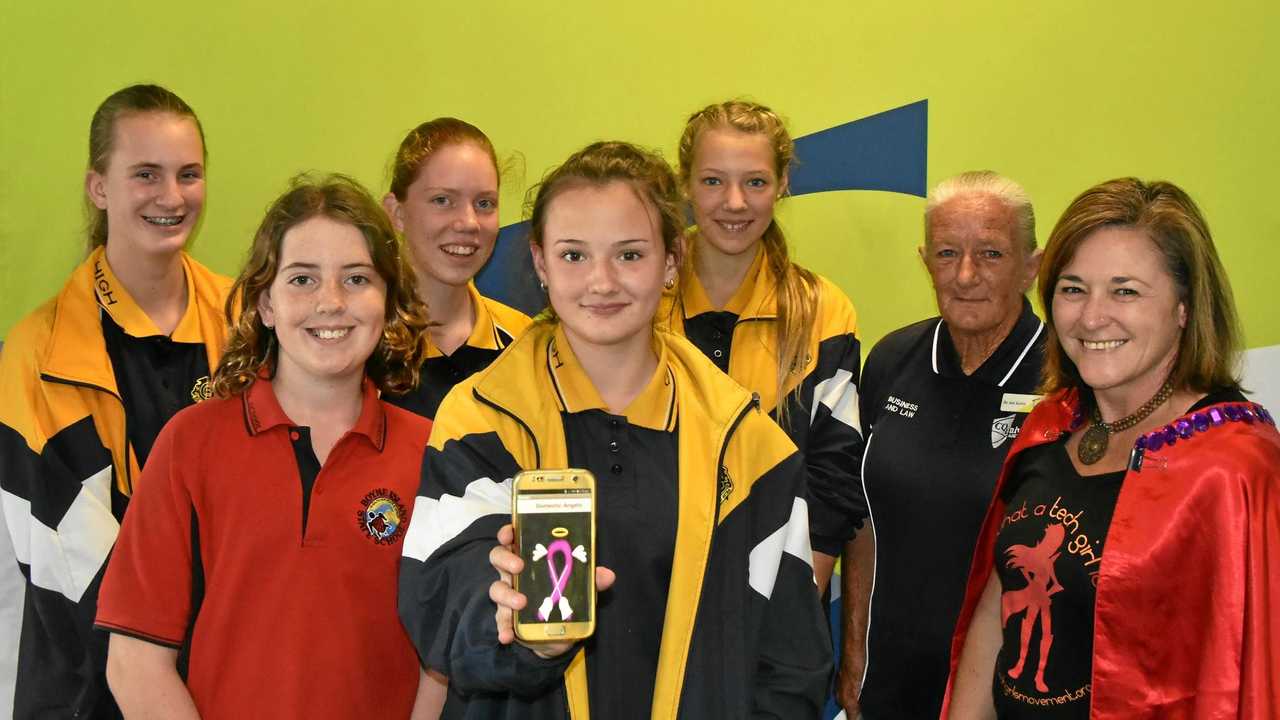 BRIGHT MINDS: Team Domestic Angels were joint Queensland winners at the recent Search for the Next Tech Girl Superhero competition. From left, Jasmine Gibson, Kasey Pfeiffer, Sarah Windsor, Georgia Green, Michaela Green, Dr Jan Lewis and Dr Jenine Beekhuyze at the CQU Gladstone Marina campus. Picture: Matt Harris