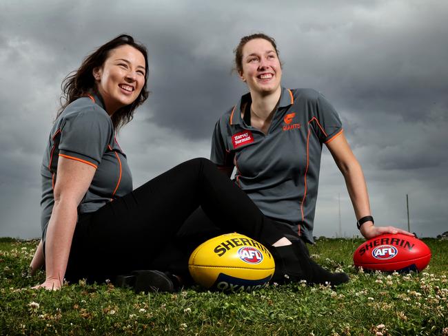 GWS Giants women players and HSC students Kate Stanton and Erin McKinnon. Picture: Gregg Porteous