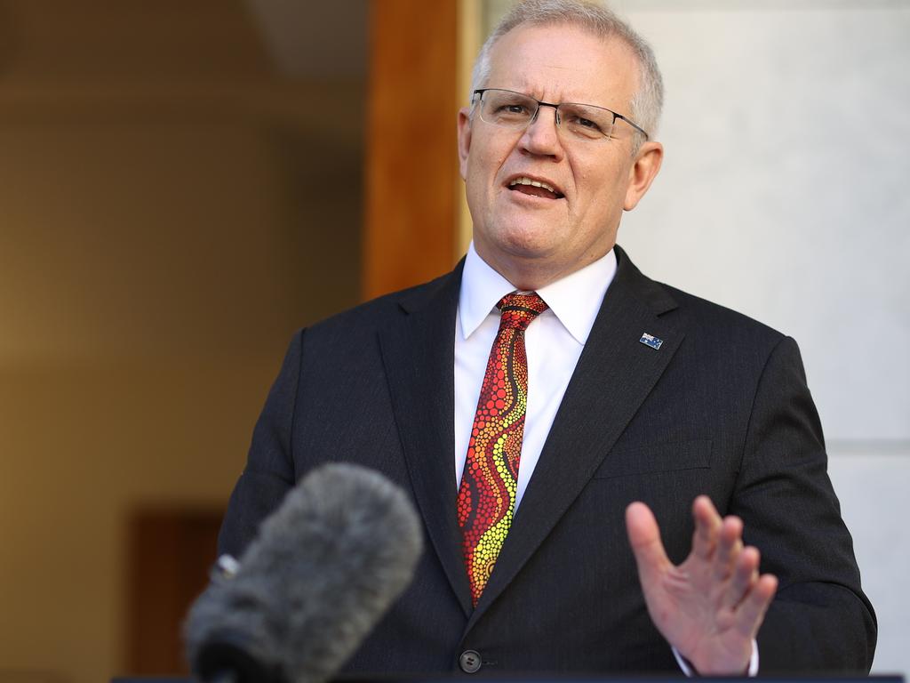 Scott Morrison was grilled at the end of the press conference. Picture: NCA NewsWire / Gary Ramage