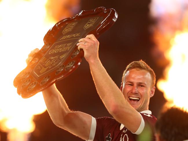BRISBANE, AUSTRALIA - NOVEMBER 18: Daly Cherry-Evans of the Maroons celebrates winning game three of the State of Origin series between the Queensland Maroons and the New South Wales Blues at Suncorp Stadium on November 18, 2020 in Brisbane, Australia. (Photo by Chris Hyde/Getty Images)