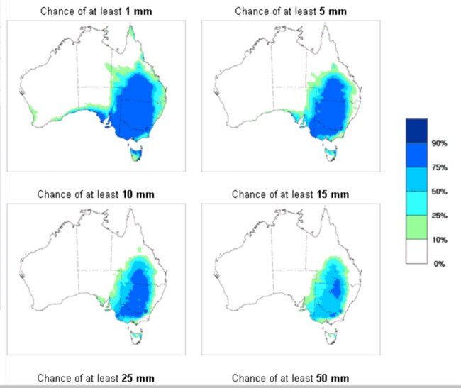 East coast Aussies are being warned to brace for heavy rain and thunderstorms this week as wild weather pours in. Thursday's forecast is looking to be the wettest. Picture: BOM