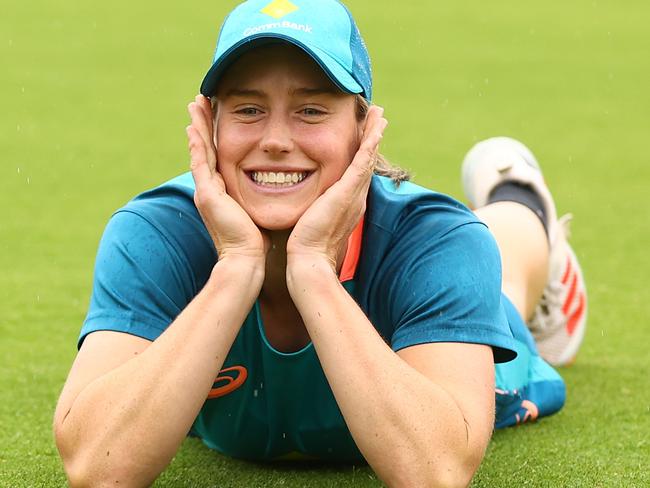 CANBERRA, AUSTRALIA - JANUARY 29: Ellyse Perry of Australia has her photo taken by a team mate after game three of the International T20 series between Australia and Pakistan at Manuka Oval on January 29, 2023 in Canberra, Australia. (Photo by Mark Nolan/Getty Images)