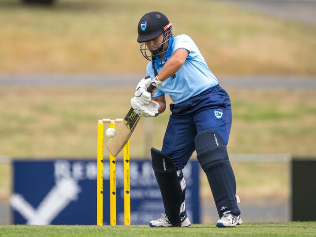 Amelia Valdez plays square for NSW Country at this season’s U16 Female National Championships in Ballarat. Picture: Cricket Australia