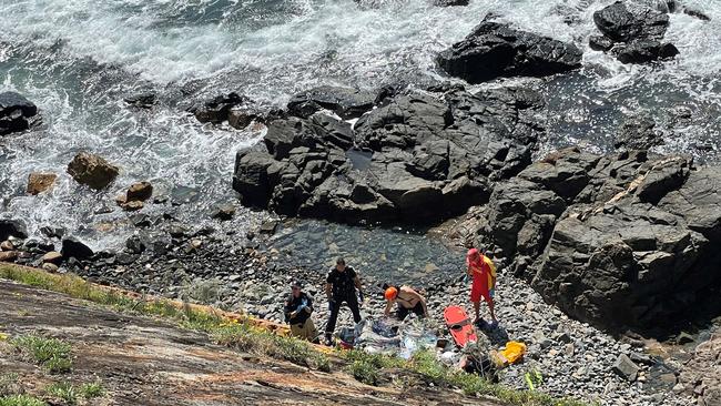 Emergency services rushed to Point Perry, Coolum Beach, after a worker fell more than 25m off a cliff onto rocks below on September 14, 2022.