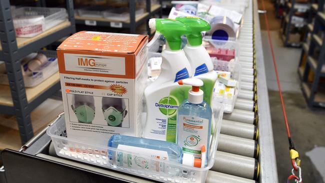 Australians caught exporting ‘essential goods’ like face masks and hand sanitiser could face jail time. Picture: Eric Lalmand/AFP