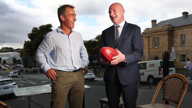 Premier Peter Gutwein with former Hawthorn Football  Club coach Alastair Clarkson. Clarkson is set to help Tasmania gain an AFL team.  Picture: Nikki Davis-Jones