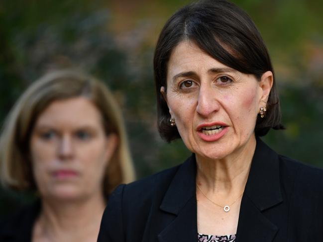 SYDNEY, AUSTRALIA - NewsWire Photos MARCH, 10, 2021: NSW Premier Gladys Berejiklian speaks to meida ahead of receiving the AstraZeneca vaccine at St George Hospital in Sydney. Picture: NCA NewsWire/Joel Carrett