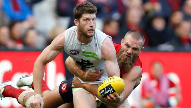 Sam Rowe will play his 100th AFL game this weekend and his first for St Kilda. Picture: Michael Willson/AFL Media/Getty Images.