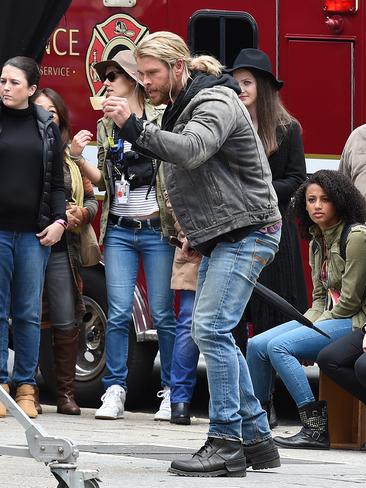 Hollywood actor Chris Hemsworth acts a scene during the filming of the movie Thor: Ragnarok in Brisbane. Picture: AAP