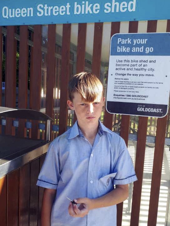 Josh Shevchenko, 13, called his mum on Tuesday in tears after his mountain bike was stolen from the bike shed. Picture: Supplied.