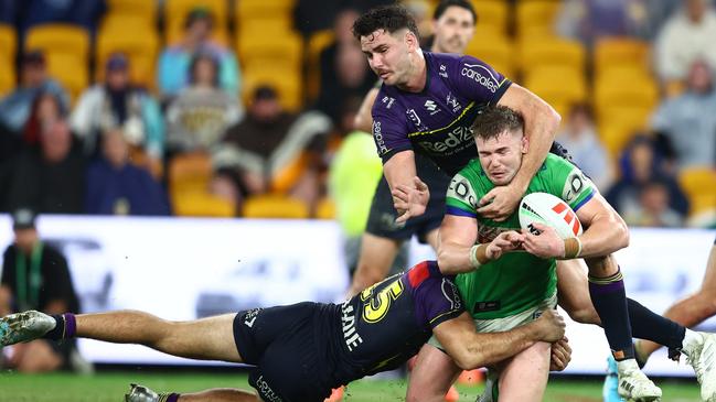 Trent Loiero tackles Hudson Young high. Picture: Chris Hyde/Getty Images