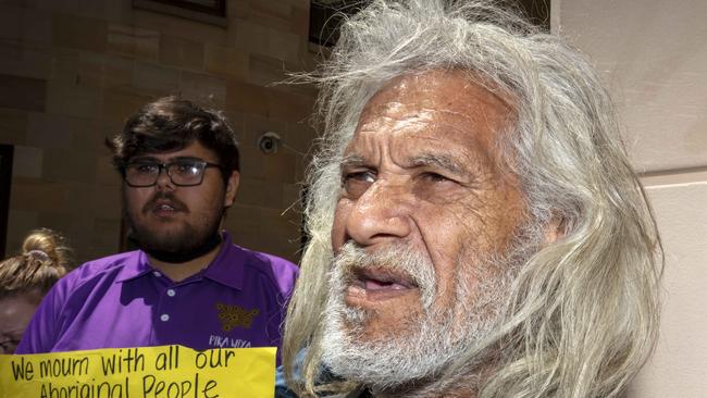 Keith Chilcott-Singpoo and his son Graham Chilcott (back left) outside the Coroners Court during the inquest into the suicide death of his son Zhane Chilcott while in the care of Families SA. Picture Emma Brasier