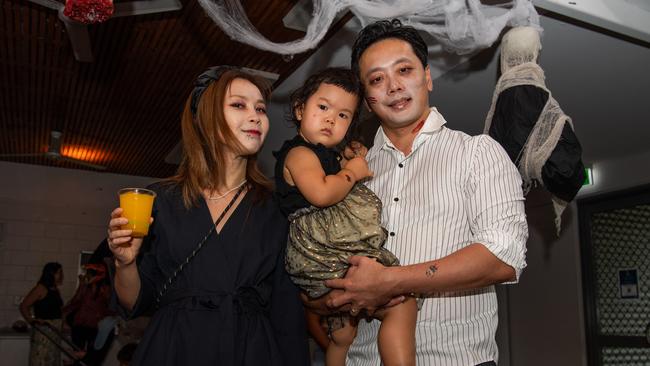 Rock Fang, Angel Chang and Marcelina Fang at Spook-Tacular Halloween Haunted House Disco at the Malak Community Centre. Picture: Pema Tamang Pakhrin