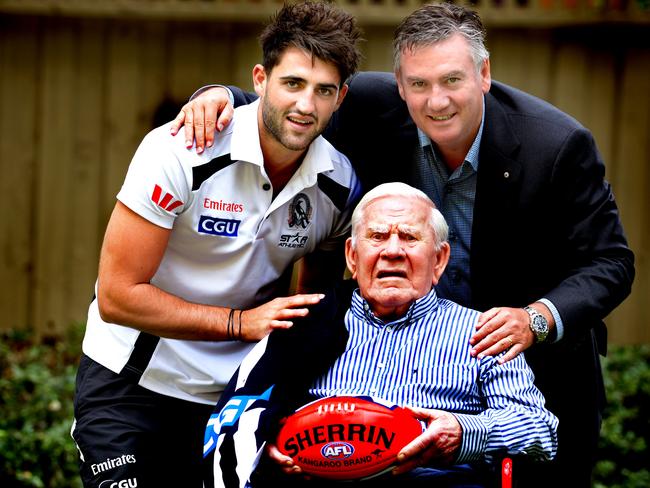 Lou Richards celebrates his 90th birthday with Alex Fasolo and Eddie McGuire.