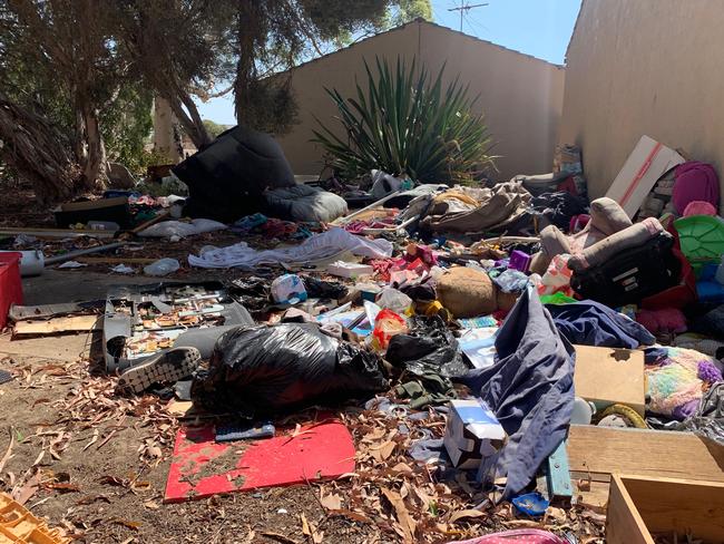 Piles of rubbish at the Semaphore Park property. Picture: Caleb Bond