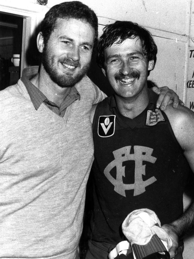 Fitzroy coach Robert Walls with star forward Bernie Quinlan in 1984.