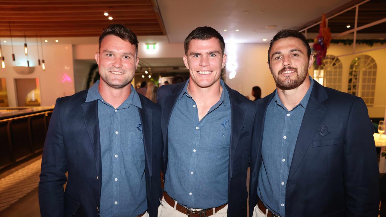 Joe Stimson, Beau Fermor and Jimmy Jolliffe at the Gold Coast Titans Season Launch 2024 at The Star Gold Coast Garden Bar for Gold Coast at Large. Picture: Portia Large