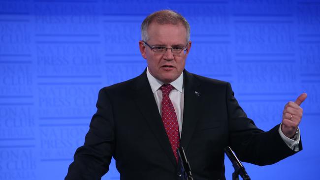 Scott Morrison addressing the National Press Club in Canberra yesterday. Picture: Kym Smith