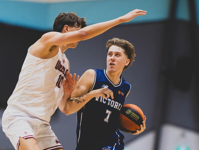 Luke Fennell in action for Victoria at the 2025 Basketball Australia Under-20 National Championships. Picture: Taylor Earnshaw