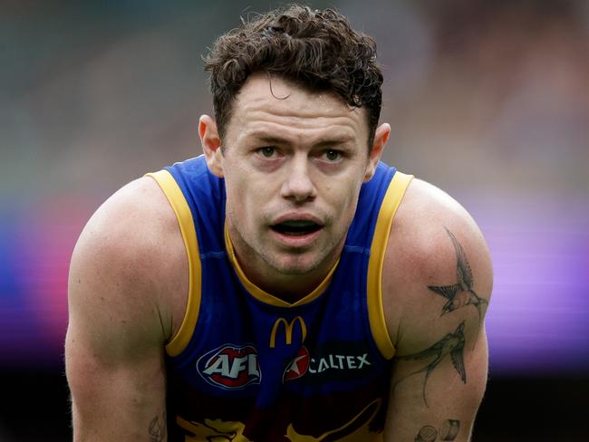 BRISBANE, AUSTRALIA - AUG 11: Lachie Neale of the Lions looks on during the 2024 AFL Round 22 match between the Brisbane Lions and the GWS GIANTS at The Gabba on August 11, 2024 in Brisbane, Australia. (Photo by Russell Freeman/AFL Photos via Getty Images)