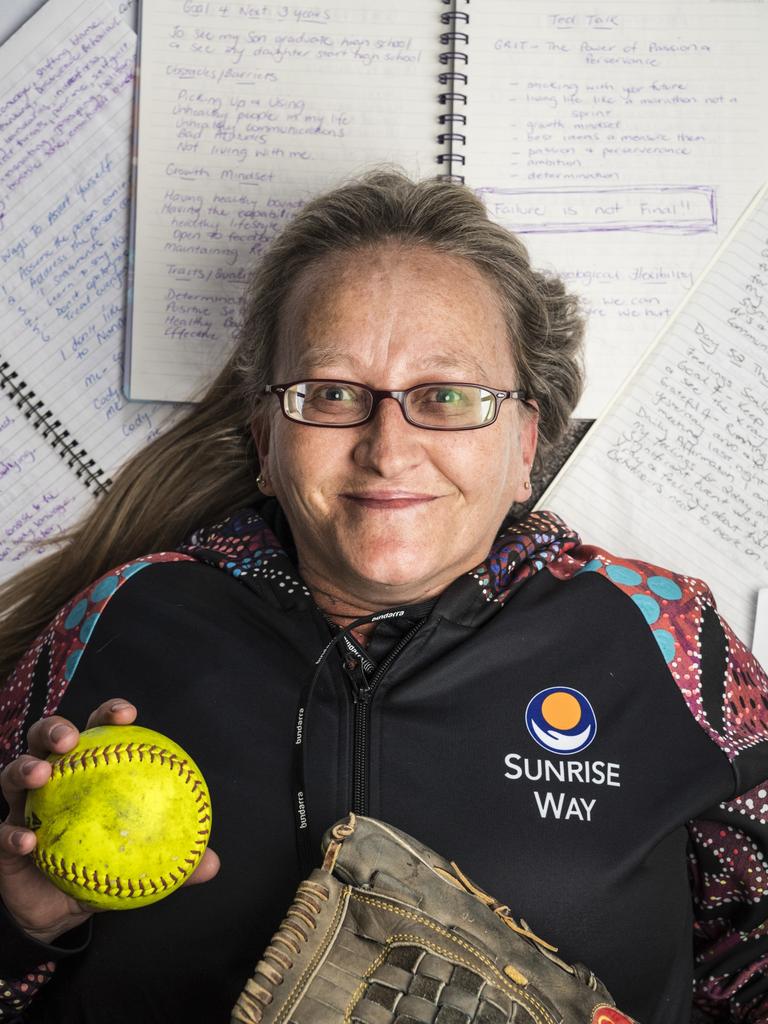 Jodie Luchterhand credits her recovery from addiction to the help she received from Sunrise Way and her journals and softball that got her through her program, Wednesday, August 4, 2021. Picture: Kevin Farmer