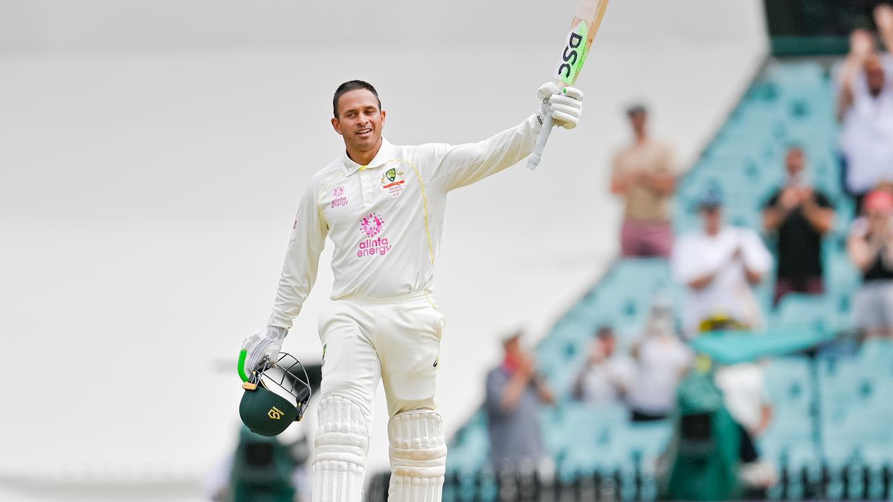 Usman Khawaja celebrates his ninth Test century. Photo by Izhar Khan/NurPhoto via Getty Images