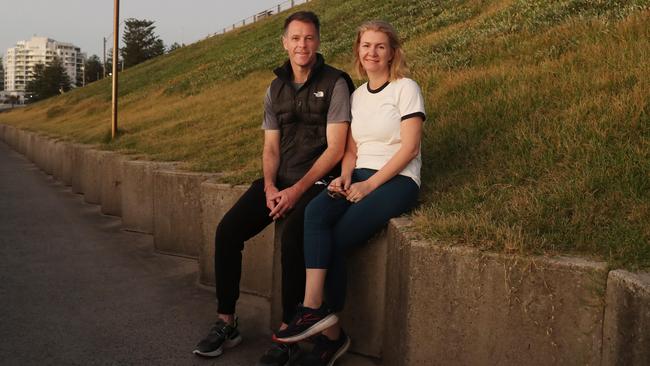 NSW Opposition leader Chris Minns and wife Anna at North Cronulla beach. Picture: John Feder/The Australian