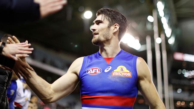 Bulldogs skipper Easton Wood after the big win over Essendon. Picture: Michael Willson (Getty).