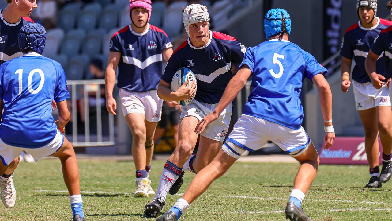 Buildcorp Emerging Reds Cup action from the day one match between Queensland Country Under-14s and Brisbane Junior Rugby Union Under-14s. Picture credit: QRU Media/ Erick Lucero.