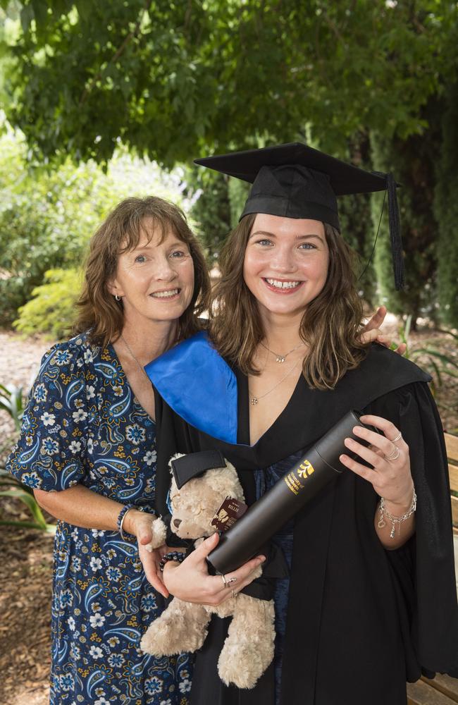 Pauline Moore congratulates her daughter Alexandra Moore on her Bachelor of Paramedicine graduation at a UniSQ graduation ceremony at Empire Theatres, Tuesday, February 13, 2024. Picture: Kevin Farmer