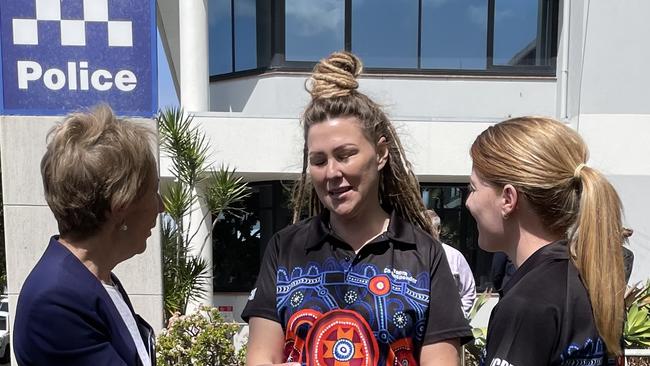 Youth Justice Minister Di Farmer chats with new Sunshine Coast Youth Co-Responder Team members Renee Martin, left, and team leader Kyla Murphy. Picture: Contributed.