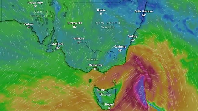 A cold front is expected to cross the tip of southeastern Australia and head north this week. Picture: Willy Weather