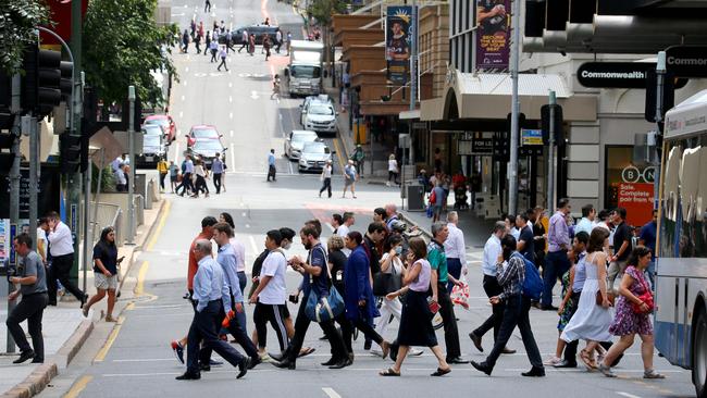 Crowds and office workers returning to the Brisbane CBD Brisbane. Picture: David Clark.