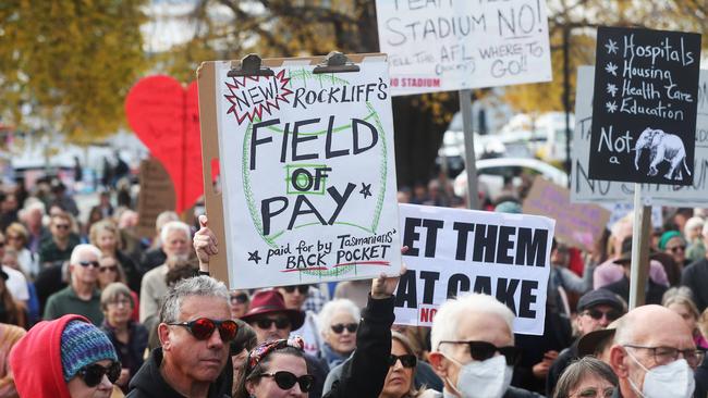 Stop the Stadium rally on parliament lawns Hobart. Picture: Nikki Davis-Jones