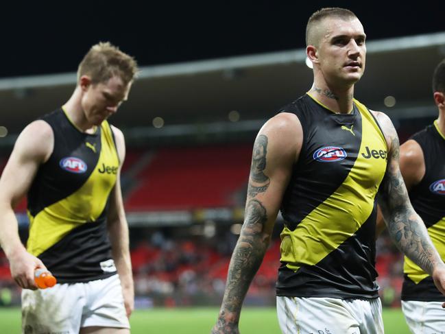 Dejected Richmond player Dustin Martin leave the field after going down to the  GWS Giants at Spotless Stadium, Sydney. Picture. Phil Hillyard