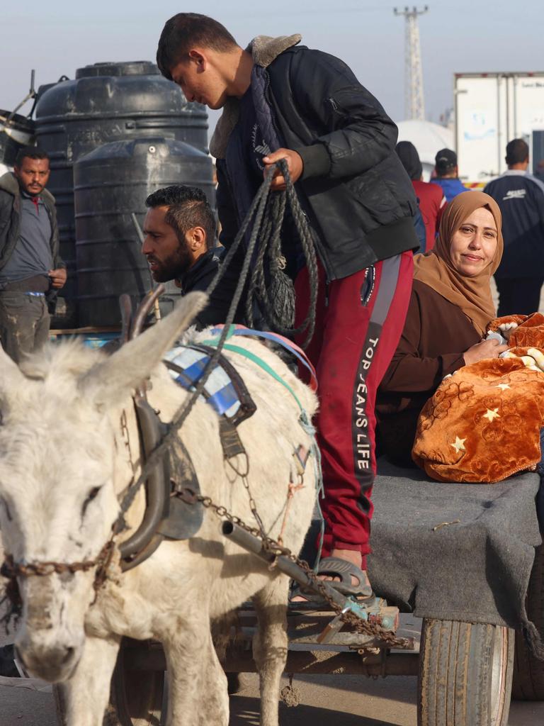 Displaced Palestinians use a donkey cart for transportation at a makeshift tent camp in Rafah near the border with Egypt in the southern Gaza Strip amid the ongoing conflict in Gaza. Photo: AFP.