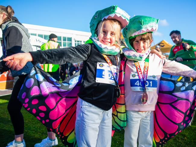 Edie Scott and Eve Dryburgh after crossing the finish line at the City to Casino on Sunday 18th May 2025. Picture: Linda Higginson