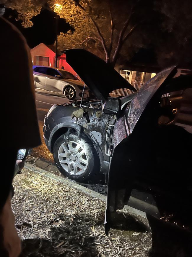 Damage to the car after the attack on Saturday night.