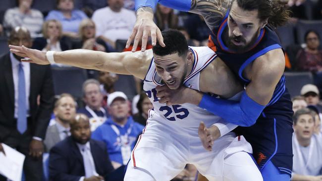 Philadelphia 76ers guard Ben Simmons and Oklahoma City Thunder center Steven Adams.