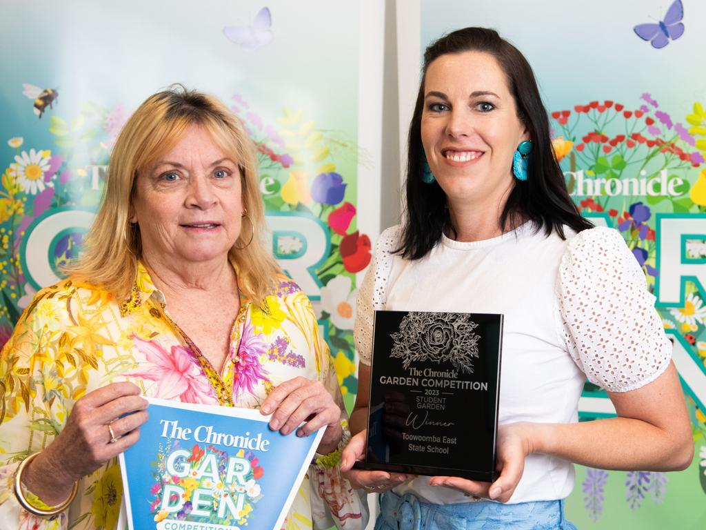 School student garden winner is East State School. Accepting the award is Colette Smith and Amy McGaw.Chronicle Garden Competition, awards presentation at Oaks Toowoomba Hotel.Thursday September 14, 2023