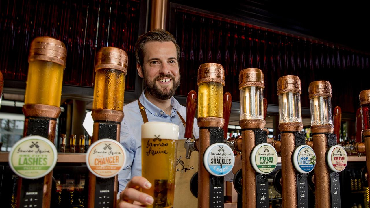 Operations Manager Sam Nobes pouring a famous James Squire beer. Picture: Jerad Williams