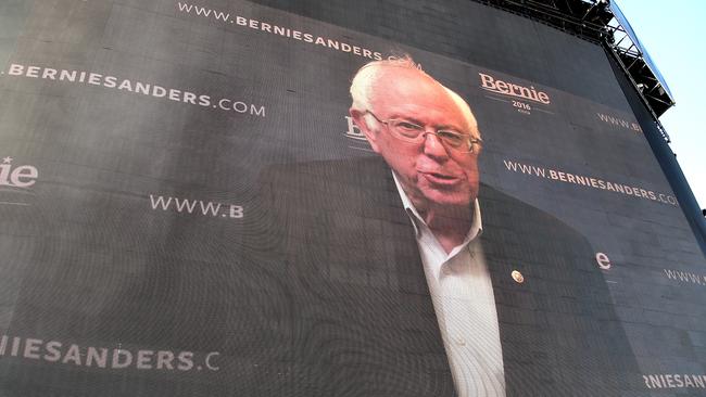 Bernie Sanders introduces hip-hop duo Run The Jewels to the main stage via video at Coachella. Picture: Kevin Winter/Getty