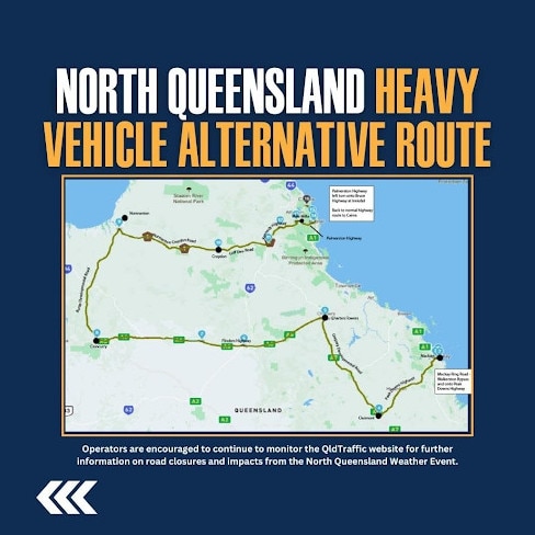 The National Heavy Vehicle Regulator on Tuesday, February 5, was advising operators of this 2300km route between Mackay and Cairns.