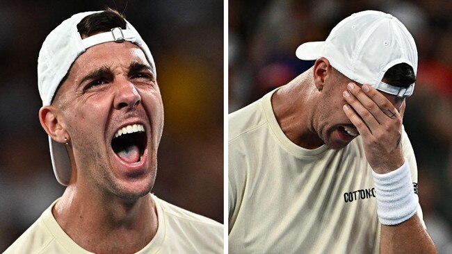 Thanasi Kokkinakis after his first round win. Picture: Lillian Suwanrumpha / AFP