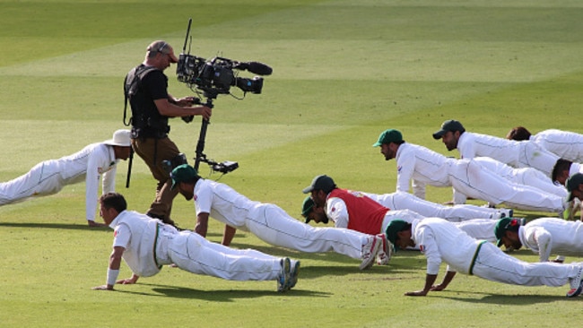 Pakistan delighted the crowd with their push up routine.