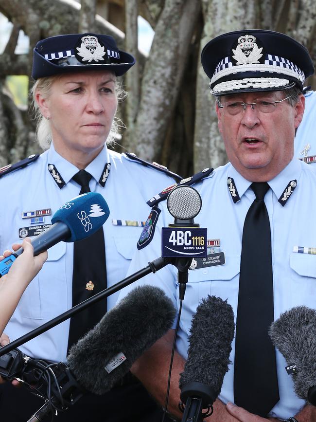 Katarina Carroll and Ian Stewart, the incoming and outgoing Queensland police commissioners.